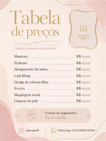 Modelo editável: Tabela de preços